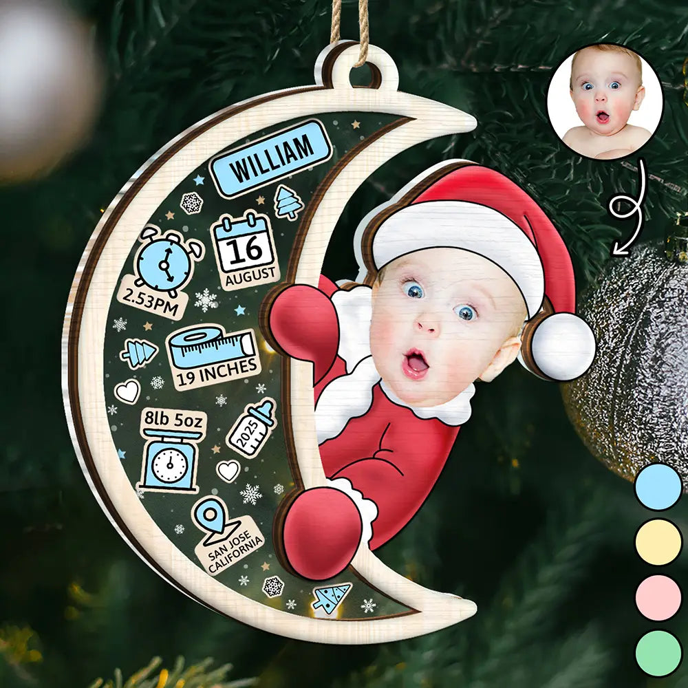 Custom Photo Christmas Santa Baby Birth Stats - Personalized 2-Layered Mix Ornament