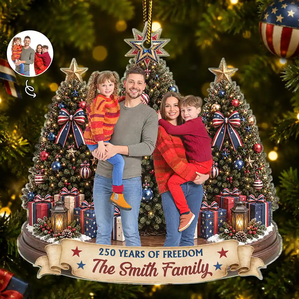 Independence Day,America 250th,Christmas,Proud,Custom Photo,Family,Remove BG Photo,Custom Text - Custom Photo Christmas United States Love And Pride - Personalized Custom Shaped Acrylic Ornament