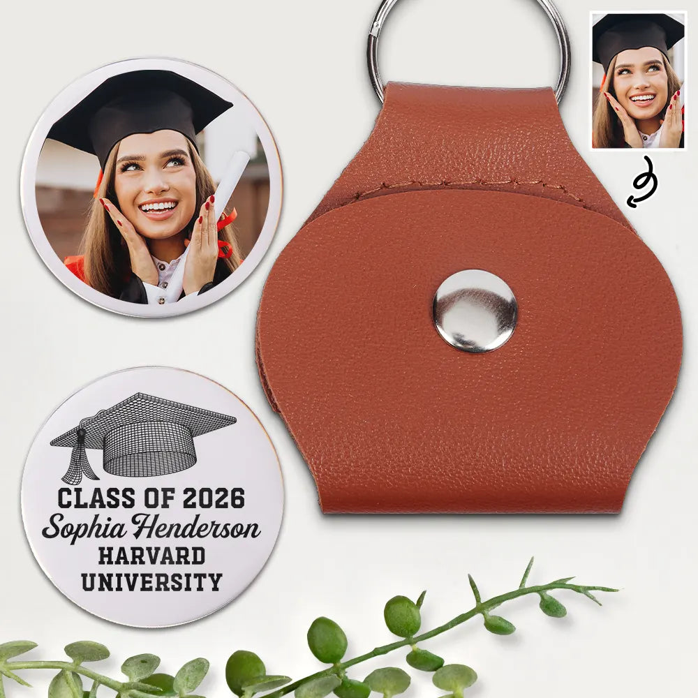Custom Photo Class Of Graduation Senior - Personalized Leather Pocket Hug