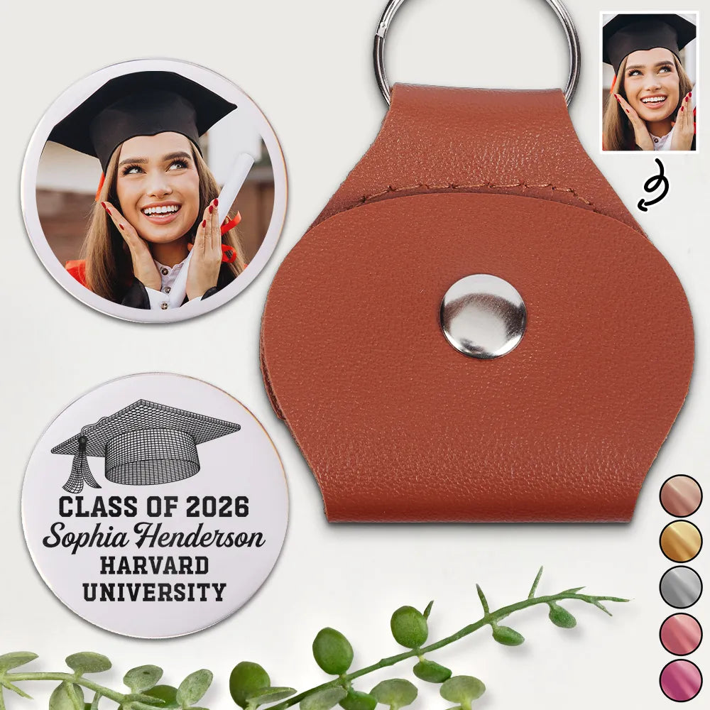 Custom Photo Class Of Graduation Senior - Personalized Leather Pocket Hug