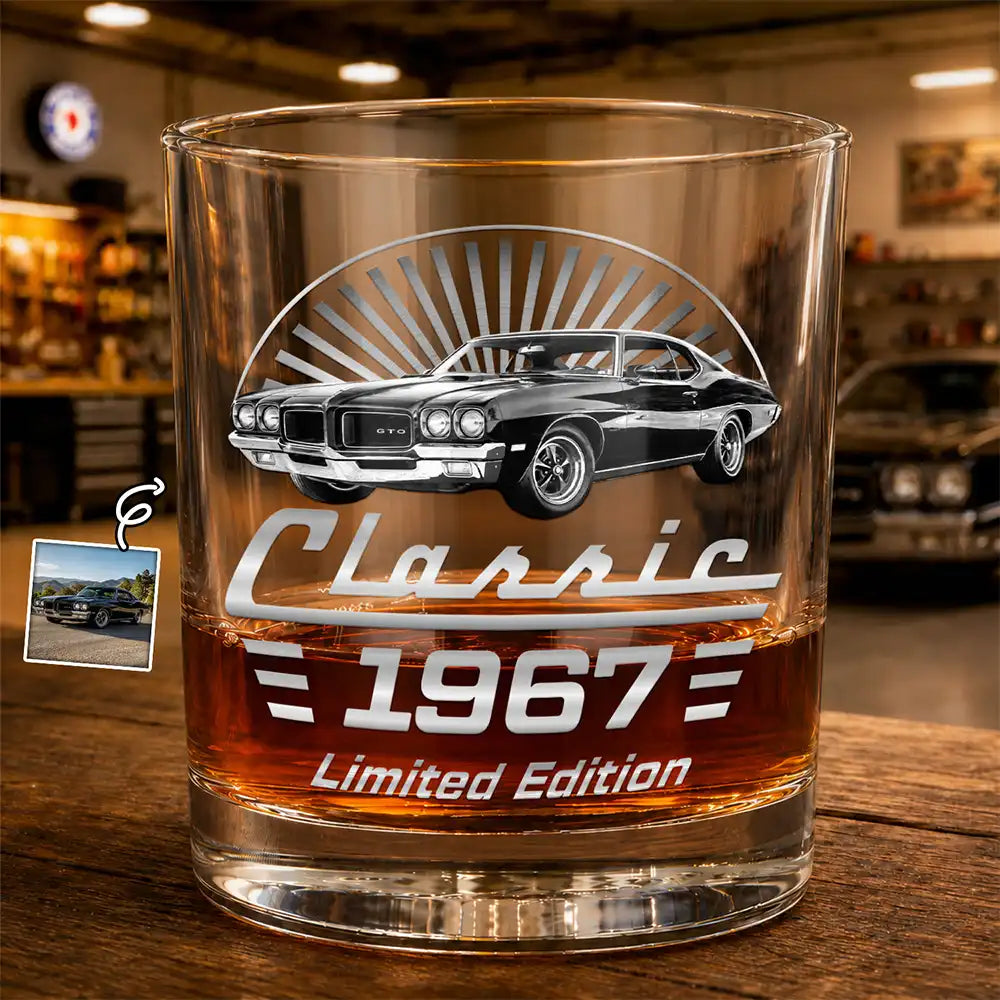 Gift For Father,Custom Photo,Proud,Remove BG Photo - Custom Photo Classic Car Limited Edition - Personalized Whiskey Glass