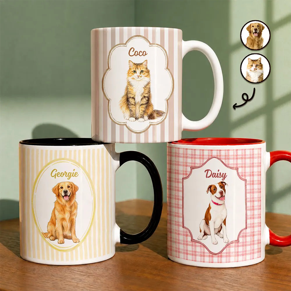 Custom Photo Colored Pencil Sketch Dog Cat Pet Portrait - Personalized Mug