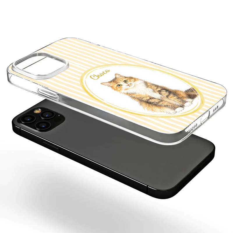 Custom Photo,Art Design,Pet Lovers,Top Market,Playful,Photo - Colored Pencil  - Custom Photo Colored Pencil Sketch Dog Cat Pet Portrait - Personalized Clear Phone Case