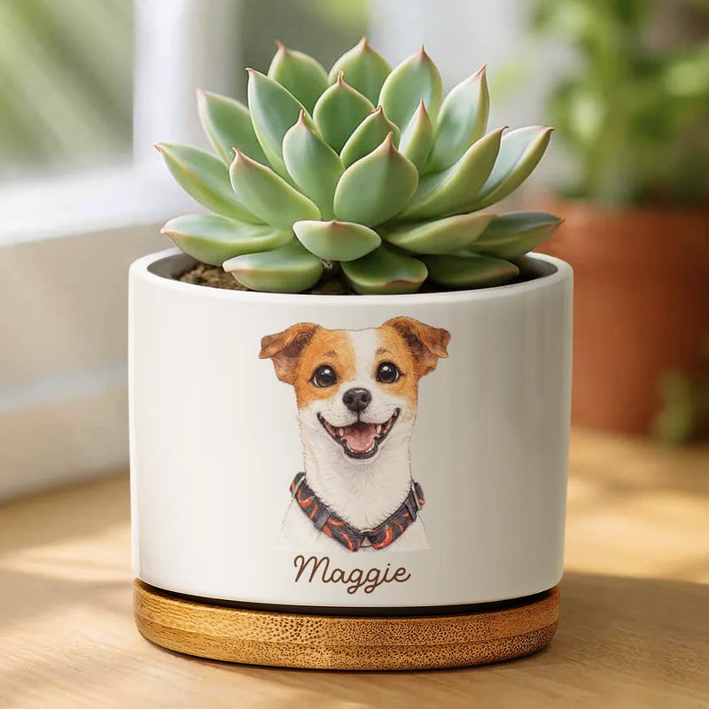 Dog Lovers,Pet Lovers,Cat Lovers,Happy -  Custom Photo Colored Pencil Sketch Funny Dog Cat Pet - Personalized Ceramic Plant Pot