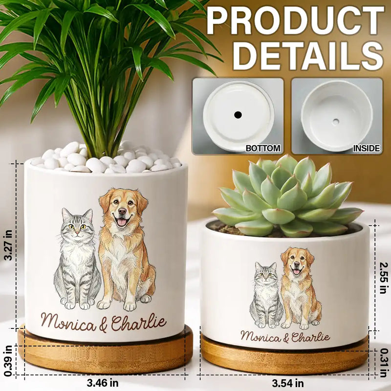 Dog Lovers,Pet Lovers,Cat Lovers,Happy -  Custom Photo Colored Pencil Sketch Funny Dog Cat Pet - Personalized Ceramic Plant Pot