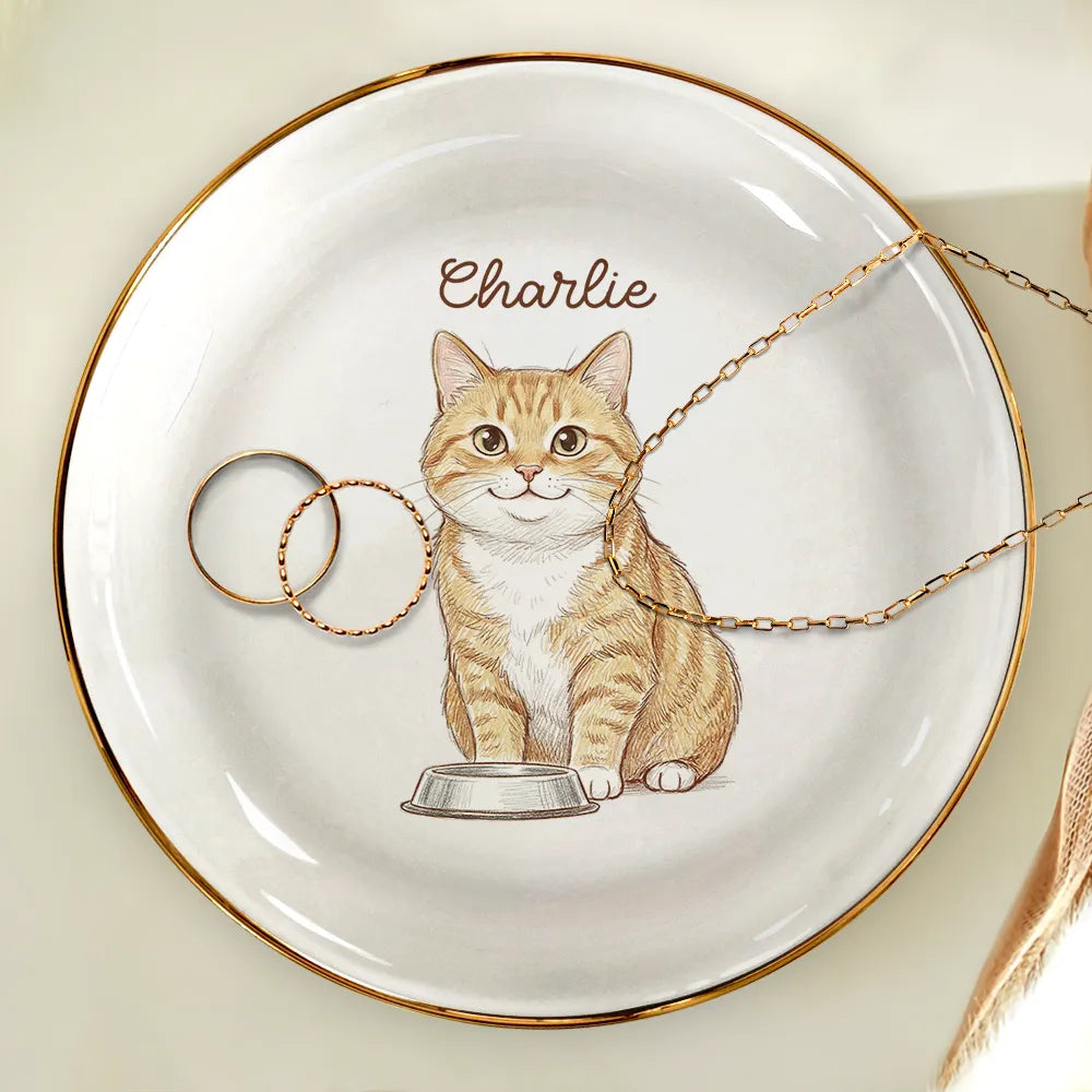 Custom Photo, Art Design, Pet Lovers, Playful, Photo - Colored Pencil - Custom Photo Colored Pencil Sketch Funny Dog Cat Pet - Personalized Ring Dish
