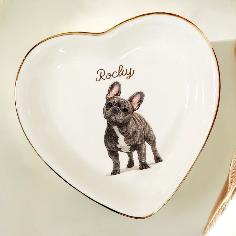 Custom Photo, Art Design, Pet Lovers, Playful, Photo - Colored Pencil - Custom Photo Colored Pencil Sketch Funny Dog Cat Pet - Personalized Ring Dish