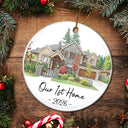 First Christmas,Art Design,Christmas,Married Couple,Gift For Couples,Photo - Colored Pencil ,Happy - Custom Photo Colored Pencil Sketch Our First Home Family Parents - Personalized Circle Ceramic Ornament