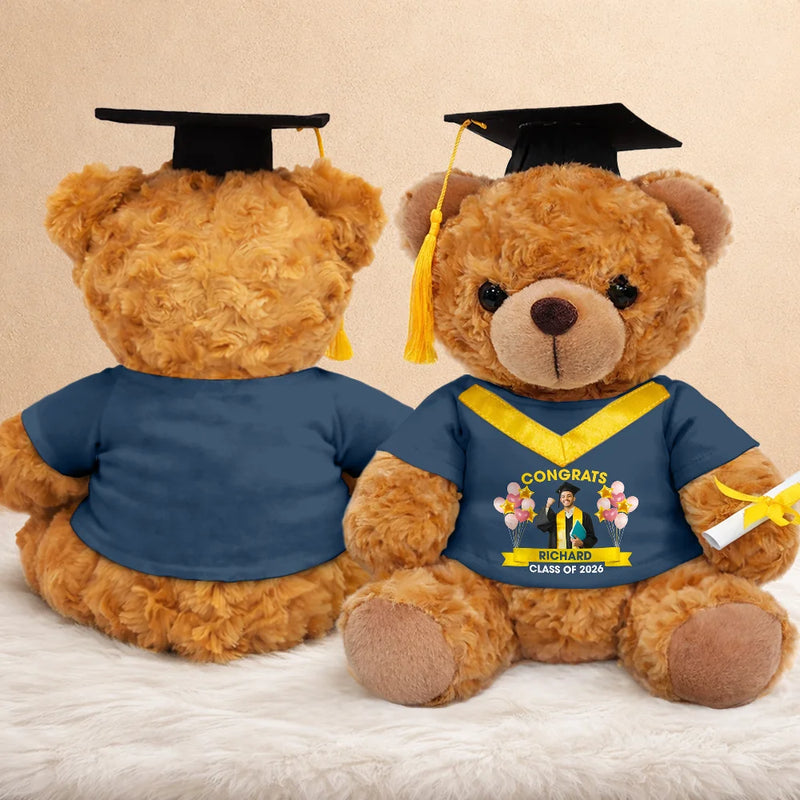 Graduation,Gift For Daughter,Dad - Daughters (Adult),Mom - Daughters (Adult),Happy,Dad - Sons,Gift For Son,Mom - Sons - Custom Photo Congrats Graduate - Personalized Teddy Bear