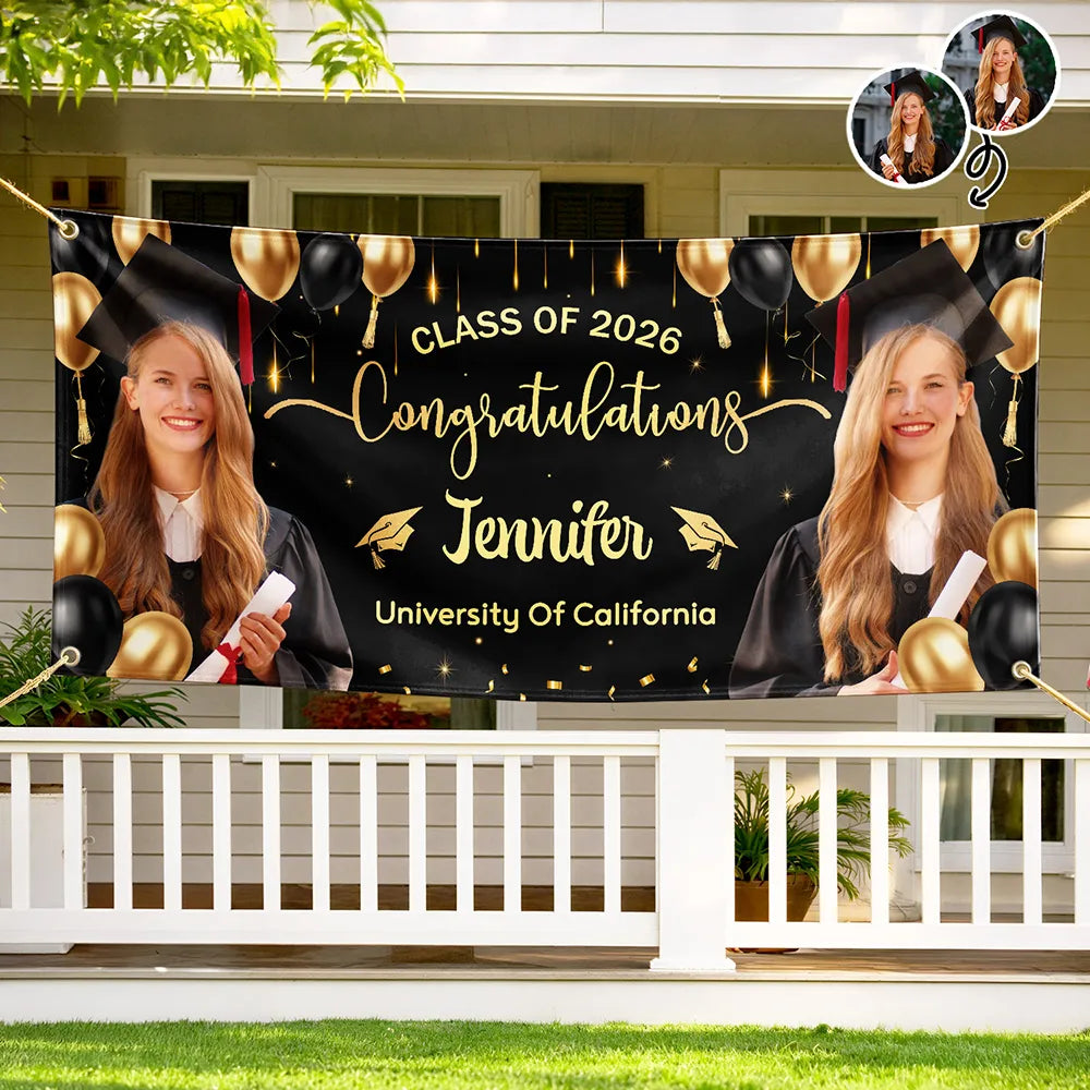 Graduation, Happy - Custom Photo Congrats Graduation - Personalized Horizontal Banner