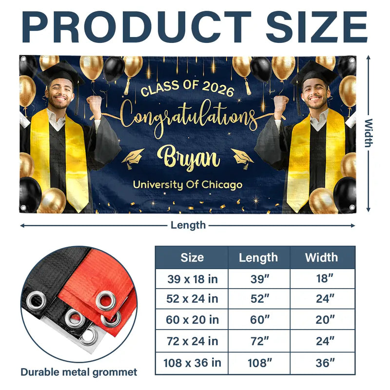 Graduation, Happy - Custom Photo Congrats Graduation - Personalized Horizontal Banner