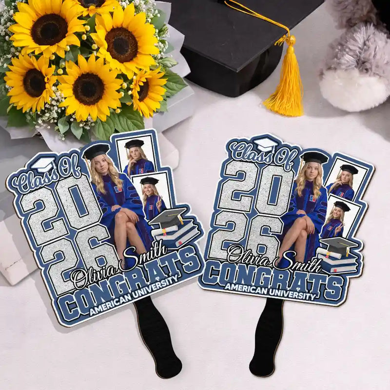 Graduation,Gift For Yourself,Gift For Women,Gift For Men,Gift For Daughter,Gift For Son,Gift For Sisters,Gift For Brothers,Gift For Bestie,Gift For Sibling,Happy - Custom Photo Congrats You Did It - Personalized Graduation Handheld Fan