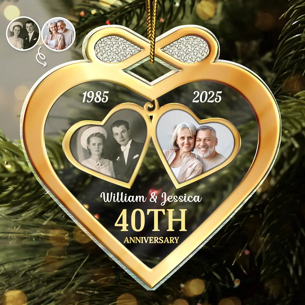 Custom Photo Couple Anniversary Past And Present - Personalized Custom Shaped Acrylic Ornament