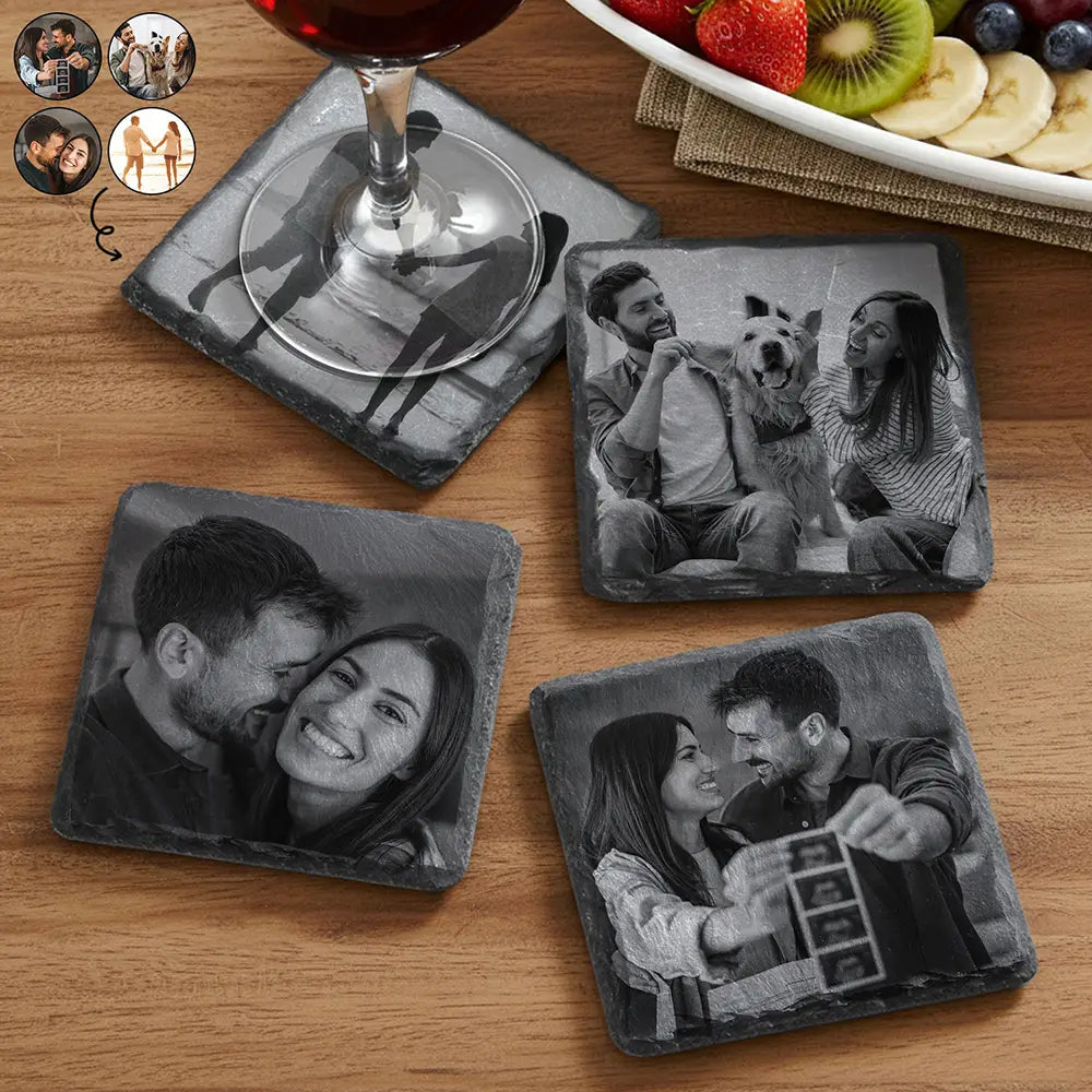 Custom Photo Couple Bestie Family Pet - Personalized Slate Coaster