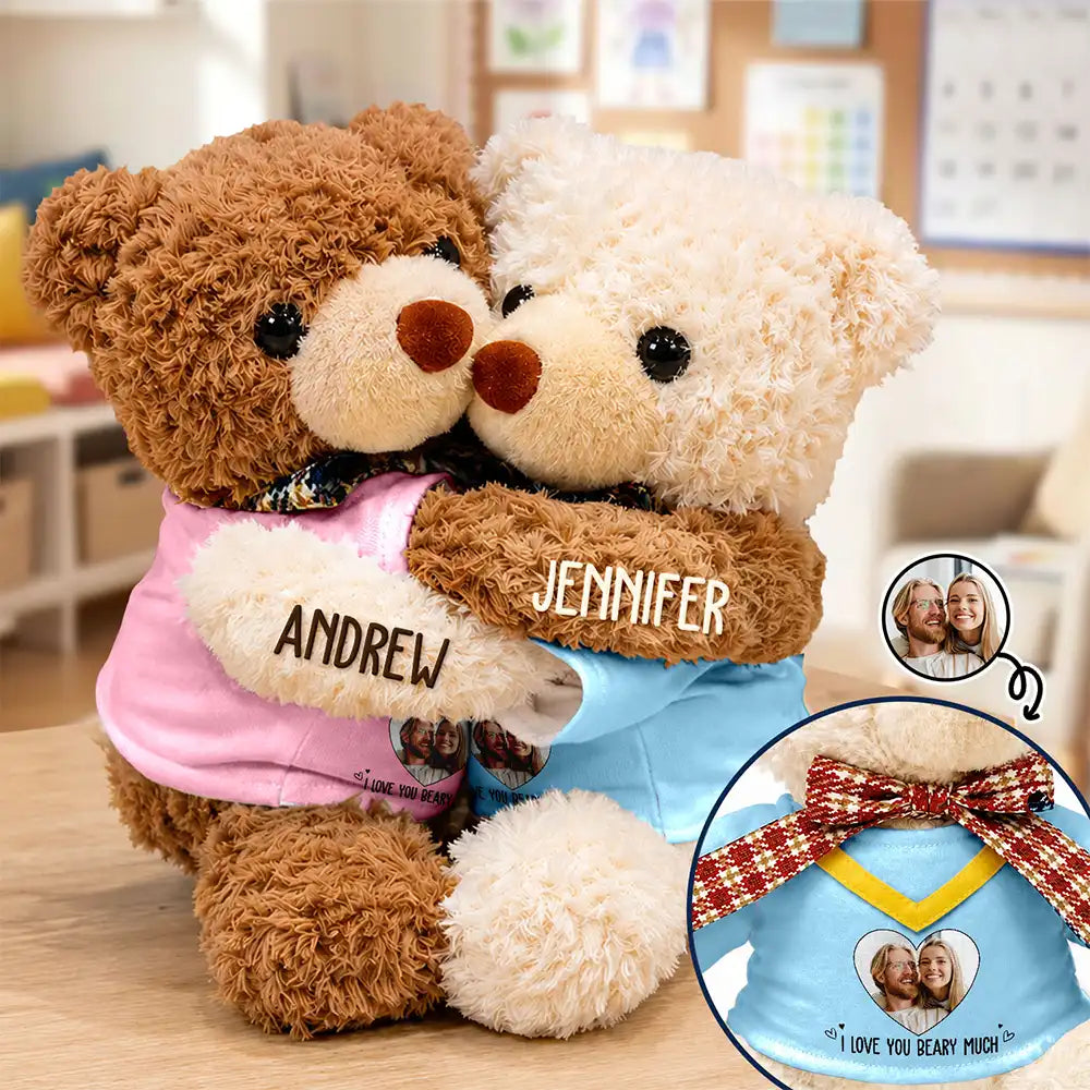 Adorable,Custom Photo,Gift For Couples,Upload Full Photo - Custom Photo Couple I Love You Beary Much - Personalized Hugging Bear