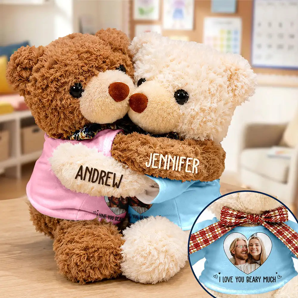 Custom Photo Couple I Love You Beary Much - Personalized Hugging Bear