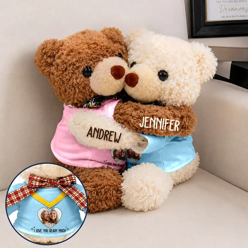 Adorable,Custom Photo,Gift For Couples,Upload Full Photo - Custom Photo Couple I Love You Beary Much - Personalized Hugging Bear