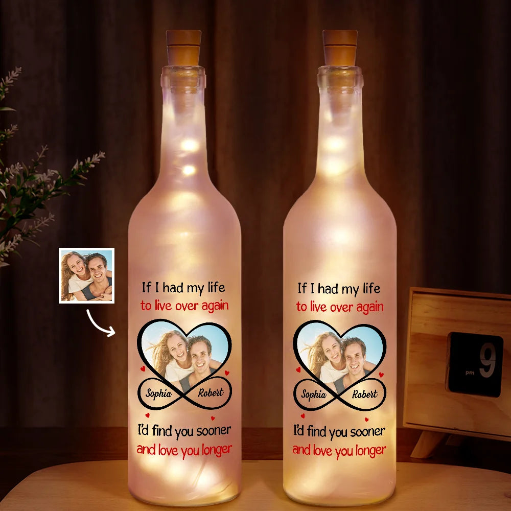 Gift For Couples,Old Couples,LGBT,Gift For Women,Gift For Men,Love,Gift For Wife,Gift For Husband,Gift For Boyfriend,Gift For Girlfriend,Custom Photo - Custom Photo Couple I'd Find You Sooner And Love You Longer - Personalized Bottle Light