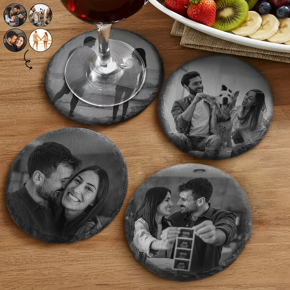 Gift For Couples,Gift For Husband,Gift For Wife,Gift For Boyfriend,Gift For Girlfriend,Old Couples,Happy,Family,Pet Lovers,Gift For Bestie - Custom Photo Couple Kid Bestie Family Pet - Personalized Slate Coaster