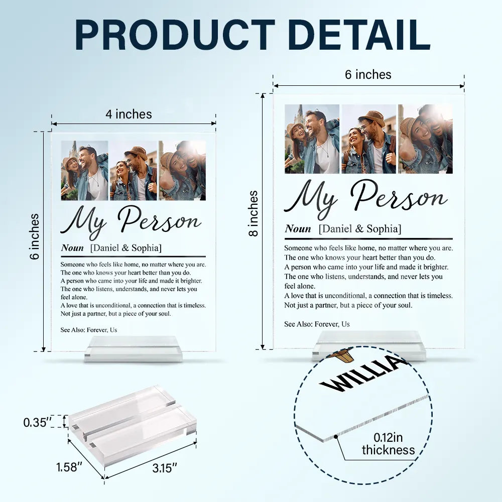 Custom Photo,Gift For Couples,LGBT,Old Couples,Gift For Women,Gift For Men,Gift For Husband,Gift For Wife,Gift For Boyfriend,Gift For Girlfriend,Love - Custom Photo Couple My Person - Personalized Vertical Rectangle Acrylic Plaque