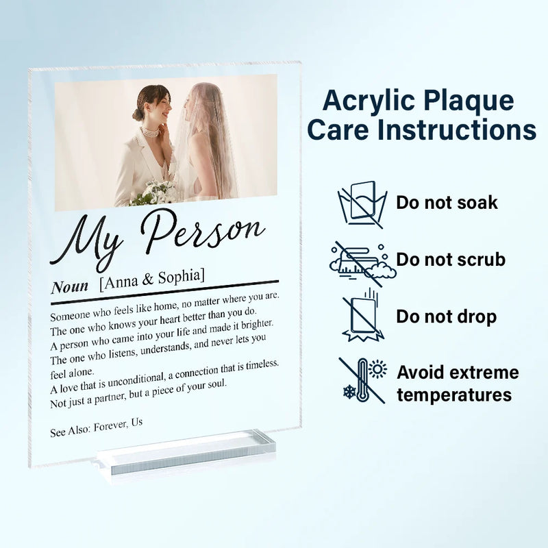 Custom Photo,Gift For Couples,LGBT,Old Couples,Gift For Women,Gift For Men,Gift For Husband,Gift For Wife,Gift For Boyfriend,Gift For Girlfriend,Love - Custom Photo Couple My Person - Personalized Vertical Rectangle Acrylic Plaque