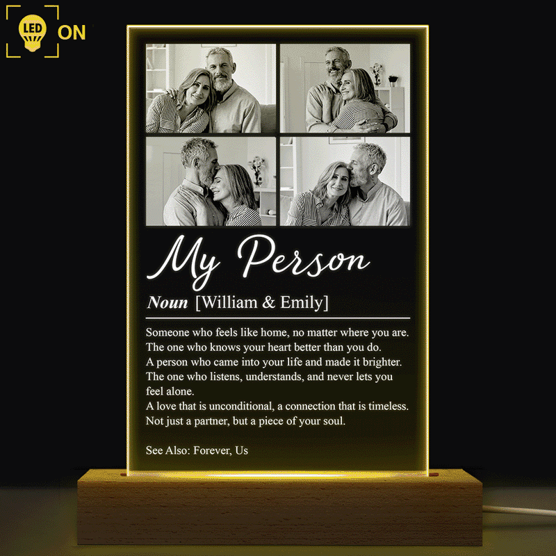 Custom Photo,Gift For Couples,LGBT,Old Couples,Gift For Women,Gift For Men,Gift For Husband,Gift For Wife,Gift For Boyfriend,Gift For Girlfriend,Love - Custom Photo Couple My Person Definition - Personalized 3D Led Light Wooden Base