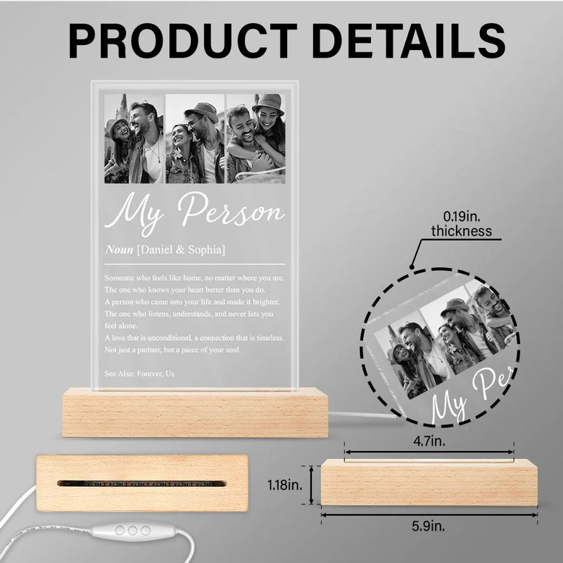 Custom Photo,Gift For Couples,LGBT,Old Couples,Gift For Women,Gift For Men,Gift For Husband,Gift For Wife,Gift For Boyfriend,Gift For Girlfriend,Love - Custom Photo Couple My Person Definition - Personalized 3D Led Light Wooden Base