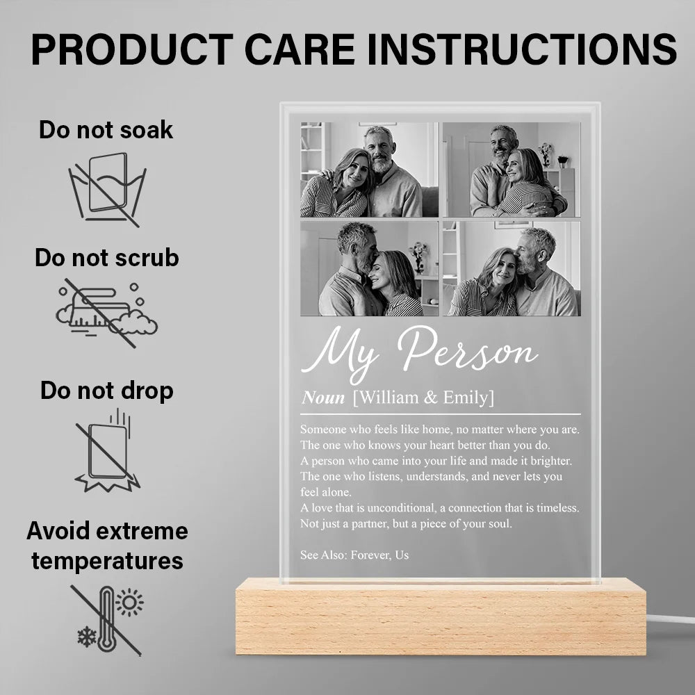 Custom Photo,Gift For Couples,LGBT,Old Couples,Gift For Women,Gift For Men,Gift For Husband,Gift For Wife,Gift For Boyfriend,Gift For Girlfriend,Love - Custom Photo Couple My Person Definition - Personalized 3D Led Light Wooden Base