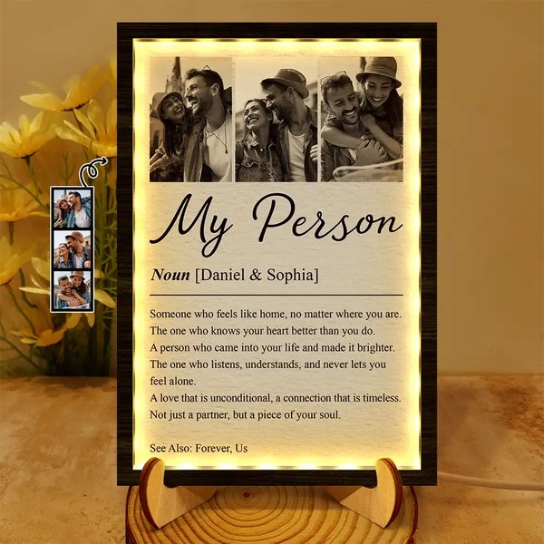 Custom Photo,Gift For Couples,LGBT,Old Couples,Gift For Women,Gift For Men,Gift For Husband,Gift For Wife,Gift For Boyfriend,Gift For Girlfriend,Love - Custom Photo Couple My Person Definition - Personalized LED Light Wooden Plaque