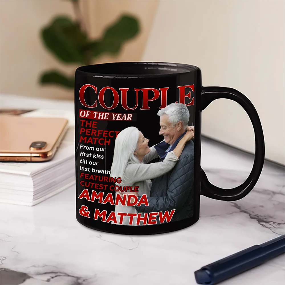 Gift For Couples, Old Couples, Gift For Husband, Gift For Wife, Love, Custom Photo - Custom Photo Couple Of The Year Magazine - Personalized Mug