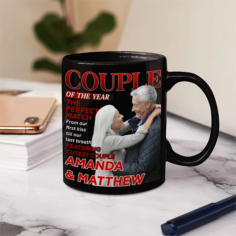 Gift For Couples, Old Couples, Gift For Husband, Gift For Wife, Love, Custom Photo - Custom Photo Couple Of The Year Magazine - Personalized Mug