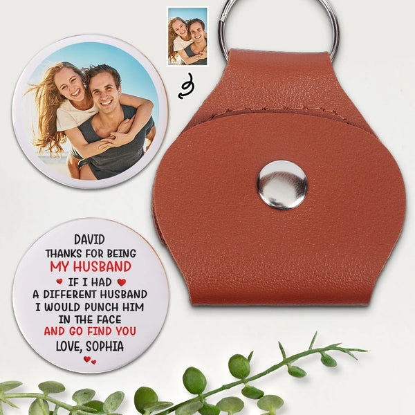 Gift For Couples, Gift For Husband, Love, Gift For Boyfriend - Custom Photo Couple Thanks For Being My Husband - Personalized Leather Pocket Hug