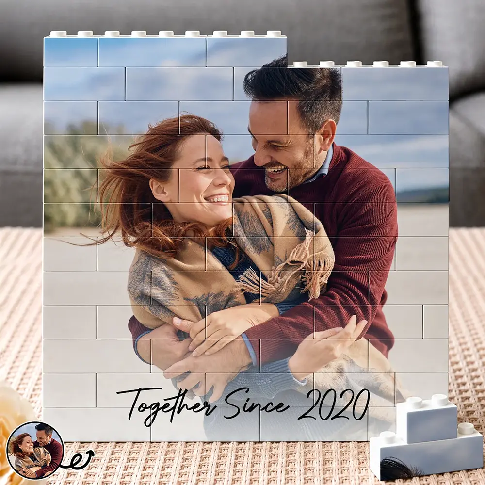 Custom Photo, Anniversary, Gift For Couples, Romantic, Dynamic Photo - Custom Photo Couple Together & Forever - Personalized Building Brick Blocks