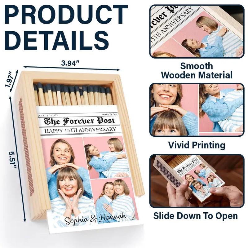 Gift For Couples,Old Couples,Wedding,Wedding Anniversary,Love - Custom Photo Couple Wedding Anniversary - Personalized Wooden Matchbox