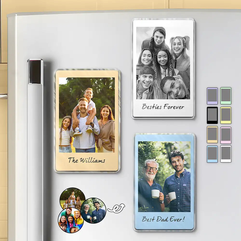 Custom Photo Couples Besties Family With Message - Personalized Acrylic Fridge Magnet