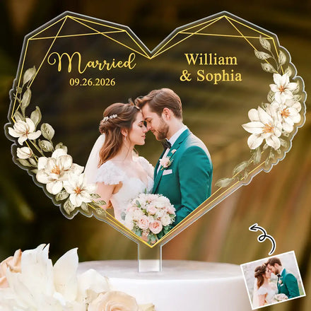 Custom Photo Couples Married Engaged - Personalized Acrylic Cake Topper