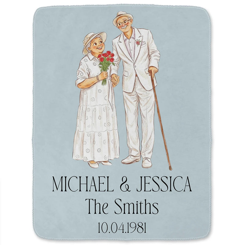 Gift For Couples, Married Couple, Custom Photo, Art Design, Wedding, Romantic, Photo - Pencil Sketch - Remove BG - Custom Photo Couples Wedding Engaged Bachelor Party - Personalized Fleece Blanket, Sherpa Blanket