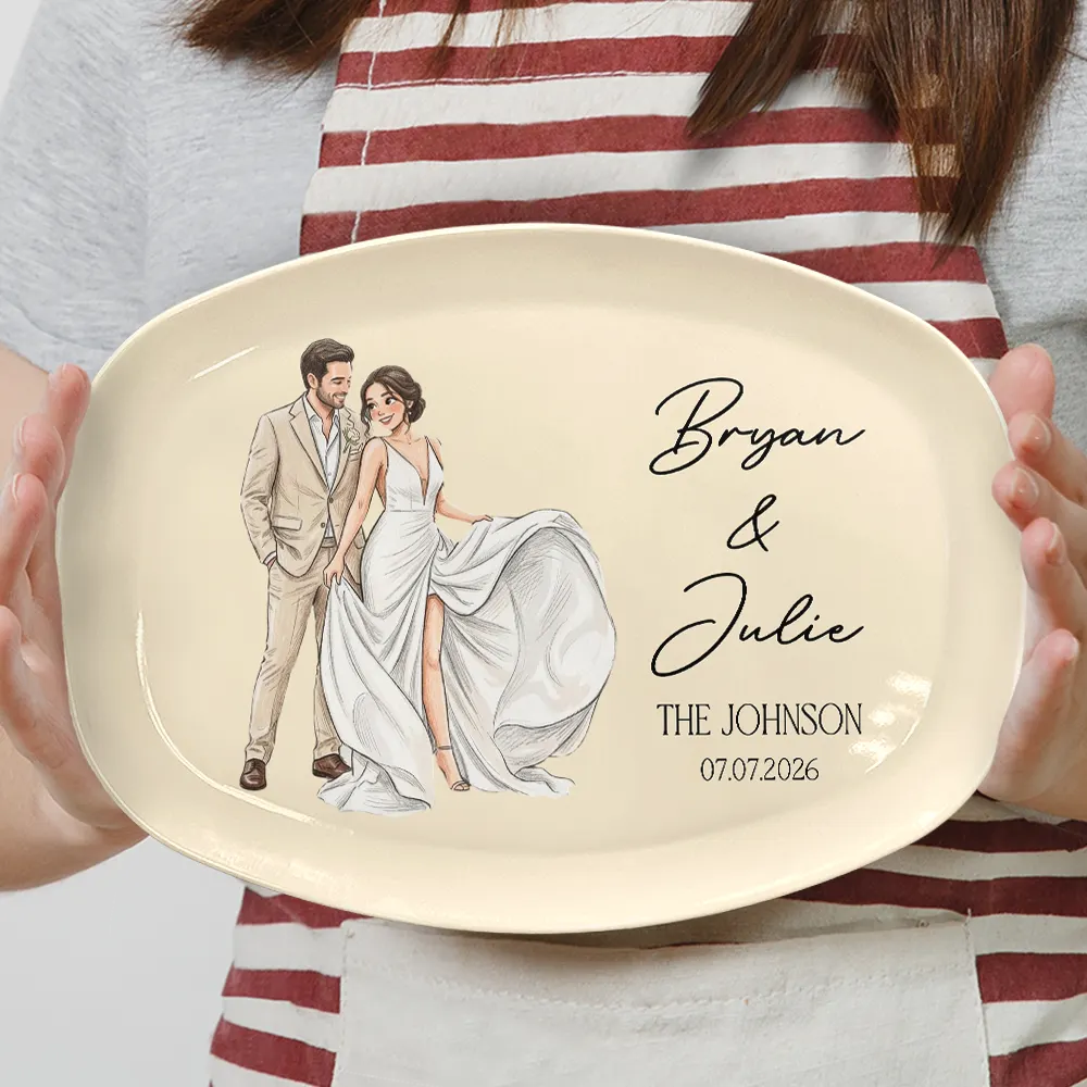 Gift For Couples, Married Couple, Custom Photo, Art Design, Wedding, Romantic, Photo - Pencil Sketch - Remove BG - Custom Photo Couples Wedding Engaged Bachelor Party - Personalized Plate