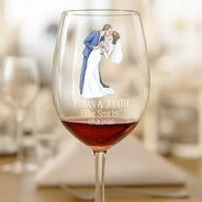 Gift For Couples, Married Couple, Custom Photo, Art Design, Wedding, Romantic, Photo - Pencil Sketch - White BG - Custom Photo Couples Wedding Engaged Bachelor Party - Personalized Wine Glass