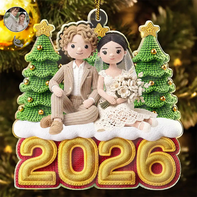 Art Design,Christmas,Romantic,Gift For Couples,Photo - Crochet Doll Effect - Custom Photo Crochet Doll Effect Couples - Personalized Custom Shaped Acrylic Ornament