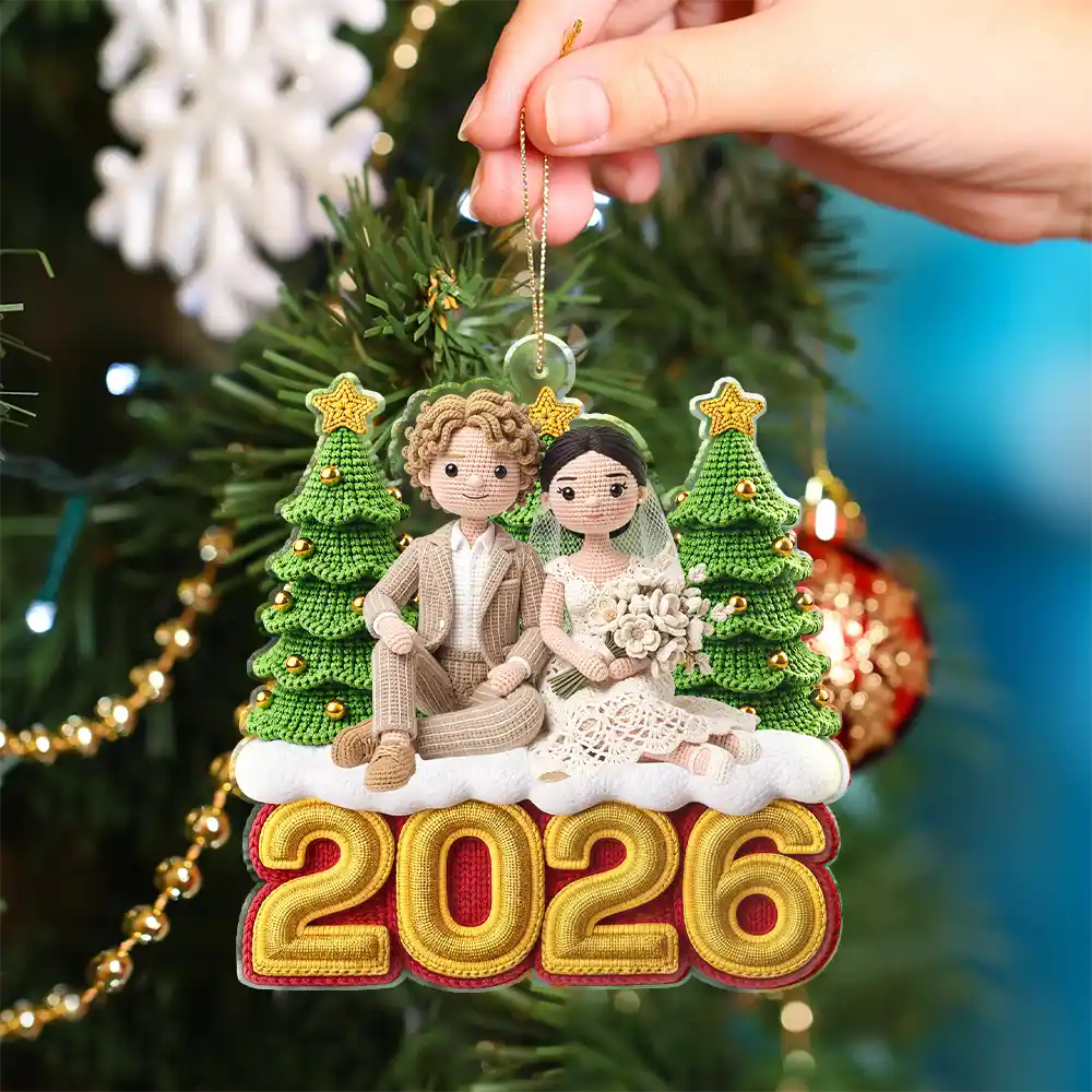 Art Design,Christmas,Romantic,Gift For Couples,Photo - Crochet Doll Effect - Custom Photo Crochet Doll Effect Couples - Personalized Custom Shaped Acrylic Ornament