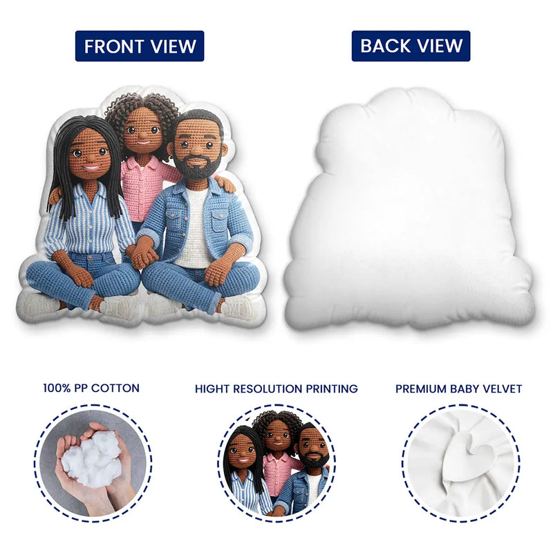 Adorable,Art Design,Christmas,Indoor Decor,Family,Photo - Crochet Doll Effect - Custom Photo Crochet Doll Effect Happy Family - Personalized Custom Shaped Pillow