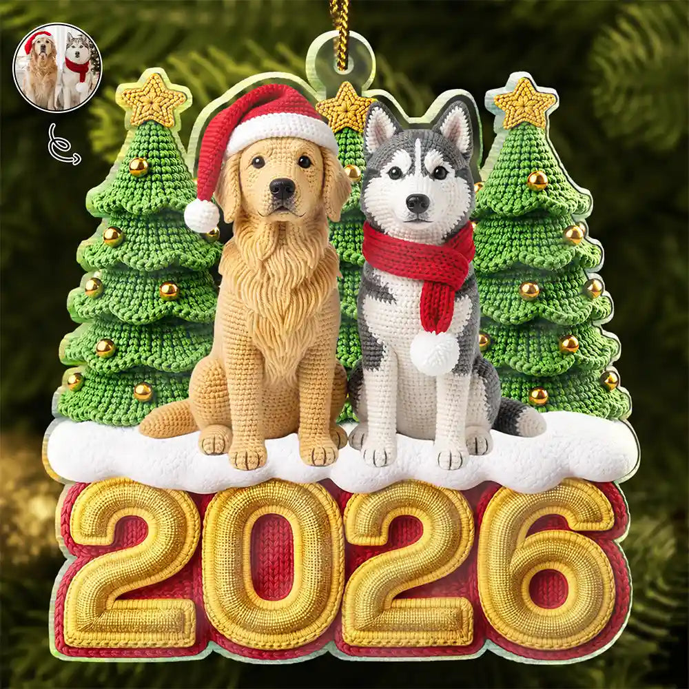 Art Design,Playful,Christmas,Pet Lovers,Photo - Crochet Doll Effect - Custom Photo Crochet Doll Effect Pet Dog Cat - Personalized Custom Shaped Acrylic Ornament