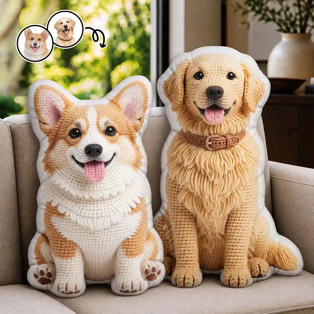 Art Design,Christmas,Pet Memorial,Sympathetic,Pet Lovers,Memorial,Photo - Crochet Doll Effect - Custom Photo Crochet Doll Effect Pet Gift For Pet Lovers - Personalized Custom Shaped Pillow