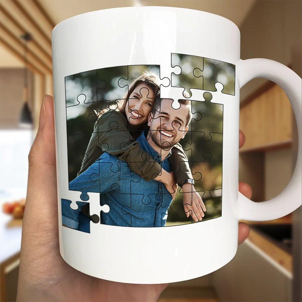 Gift For Couples,Custom Photo,Love - Custom Photo Crossword Puzzle Couple Scrabble Name - Personalized Mug
