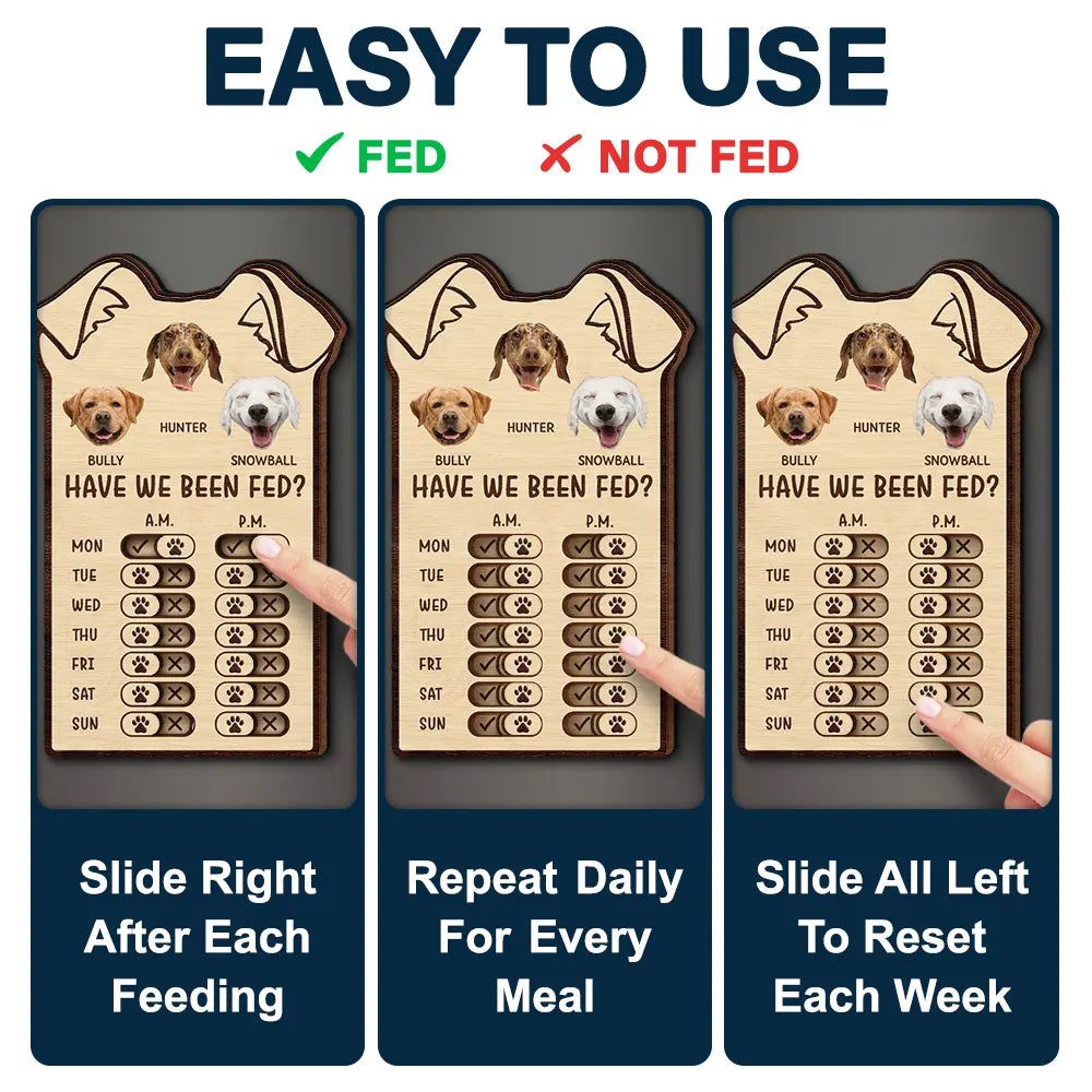 Dog Lovers,Dog Mom,Dog Dad - Custom Photo Cute Dog Ear Feed Medication Tracker - Personalized Wooden Pet Feeding Reminder
