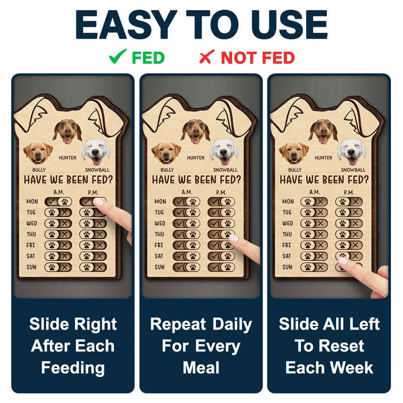 Dog Lovers,Dog Mom,Dog Dad - Custom Photo Cute Dog Ear Feed Medication Tracker - Personalized Wooden Pet Feeding Reminder