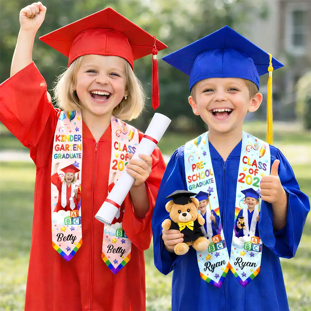 Gift For Kids, Gift For Grandkids, Grandpa - Grandkids, Grandma - Grandkids, Graduation, Happy - Custom Photo Cute Graduation Kid Rainbow - Personalized Kid Graduation Stole