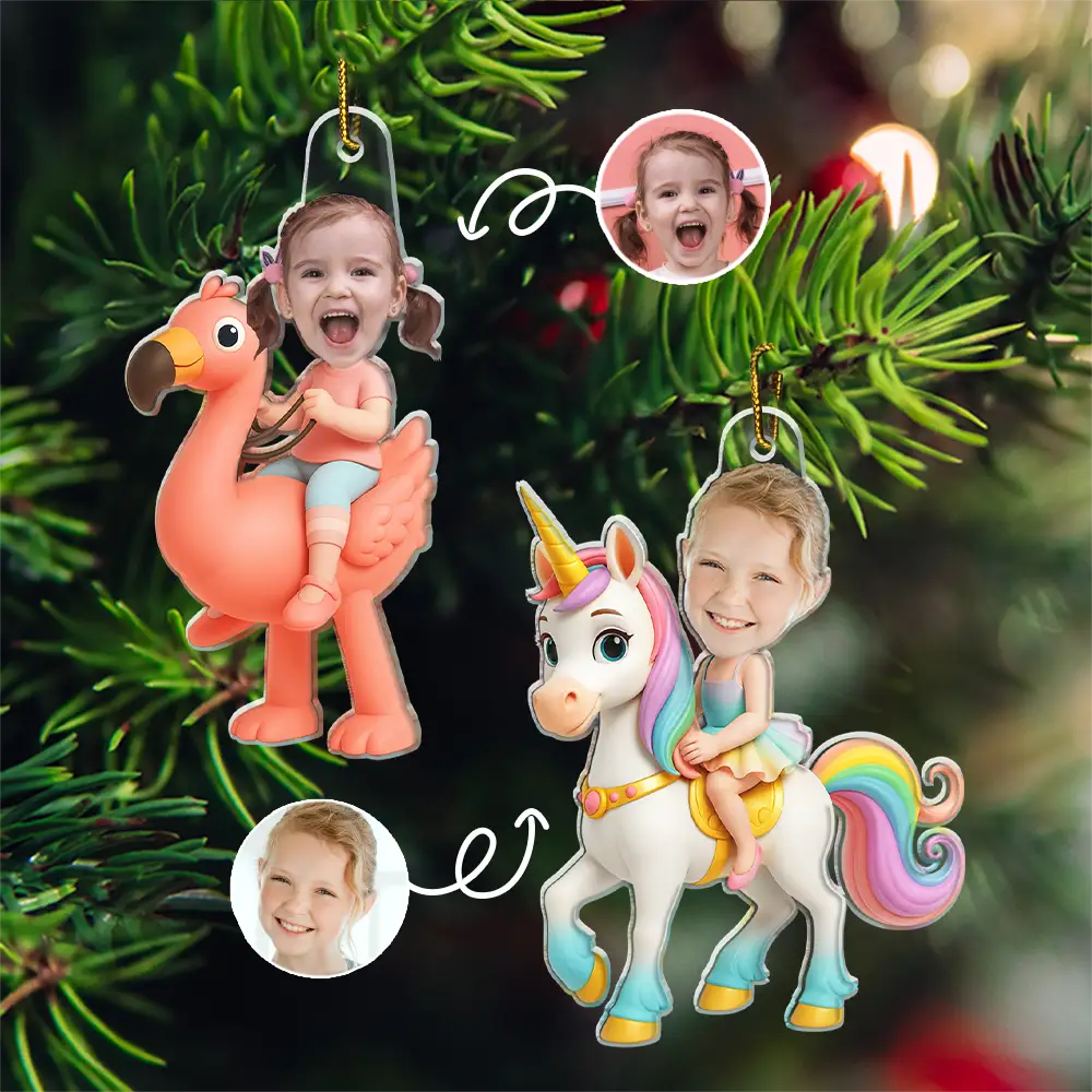 Custom Photo Cute Kid Flamigo Unicorn - Personalized Acrylic Photo Ornament