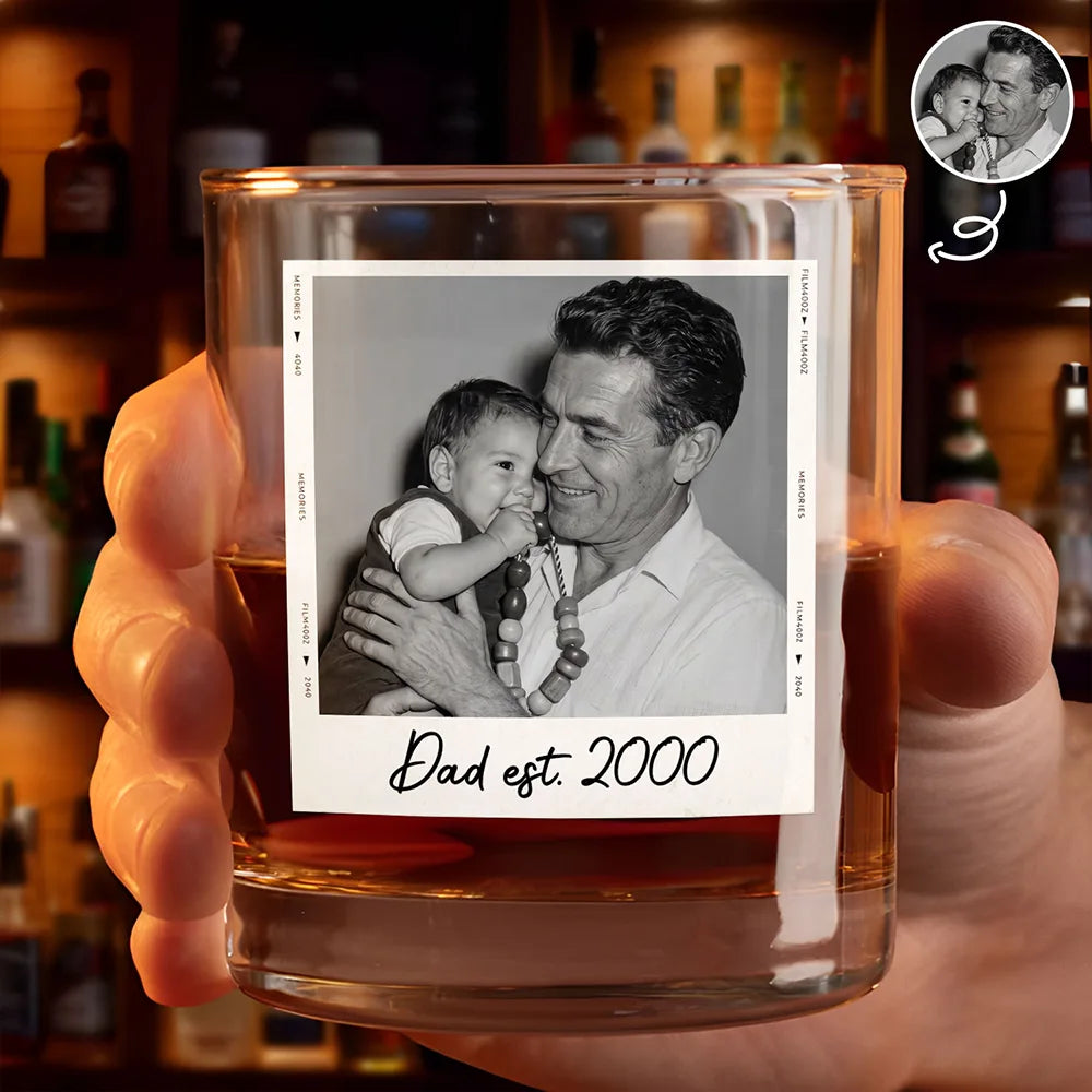 Custom Photo Dad Est Grandpa Dad - Personalized Whiskey Glass